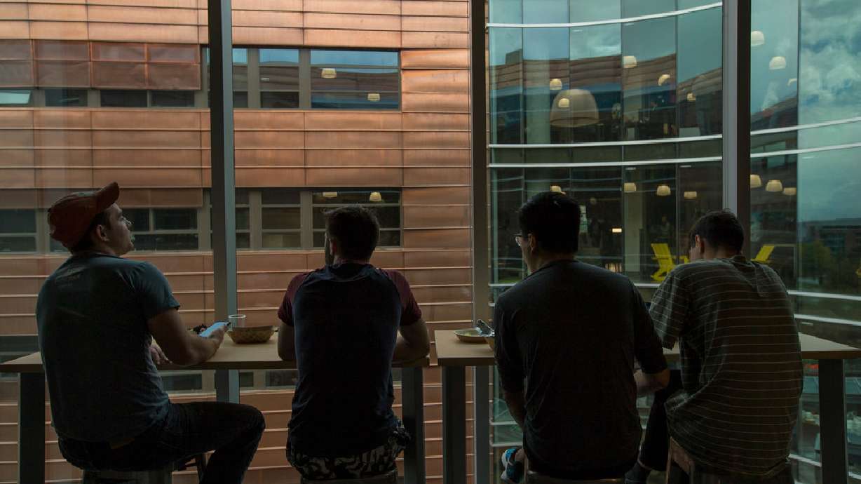 University of Utah students Jackson Barret, Jory Peppelaar, Calvin Chhour and Jeff Souza hang out at the Lassonde Studios at the U. in Salt Lake City, Sept. 22, 2016. Lassonde reported a drop in participation numbers for the 2025 school year, raising questions about how young people pursue innovation in today's technological climate.