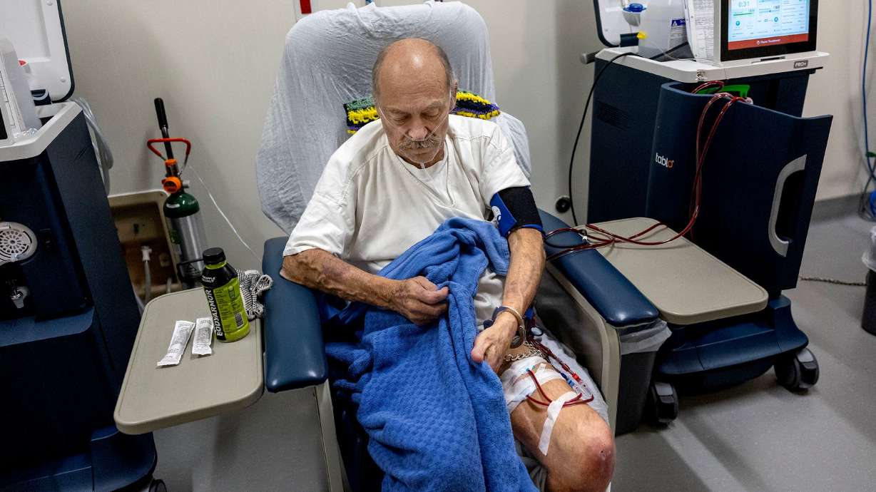 Daniel Lassche receives a dialysis treatment at the Utah State Correctional Facility in Salt Lake City on Wednesday. Lassche has been an inmate for 20 years and has been receiving treatment since he arrived at the prison.