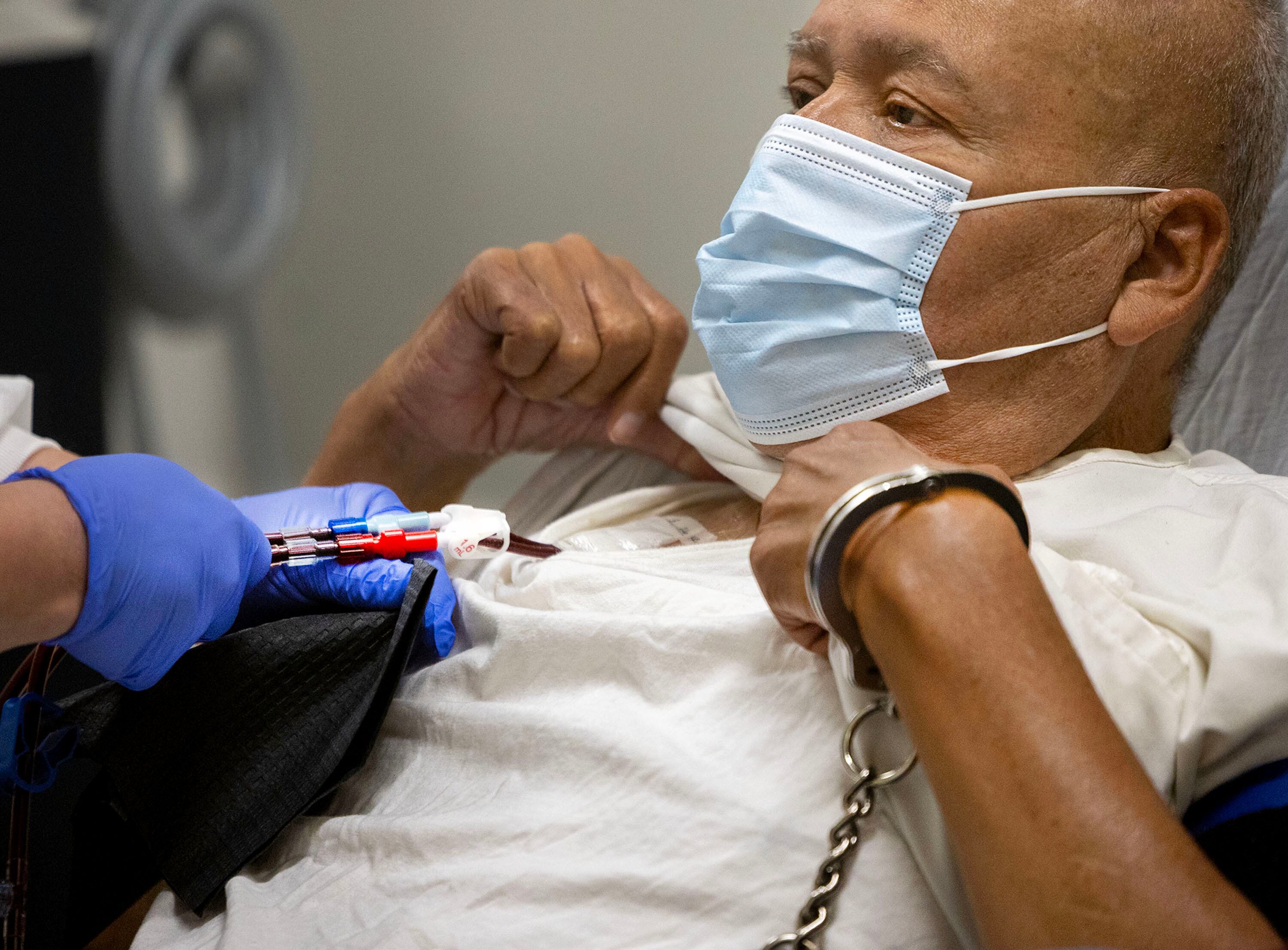 John Oliva receives a dialysis treatment at the Utah State Correctional Facility in Salt Lake City on Wednesday. The switch to an in-house dialysis treatment has saved taxpayers over $525,000 a year.