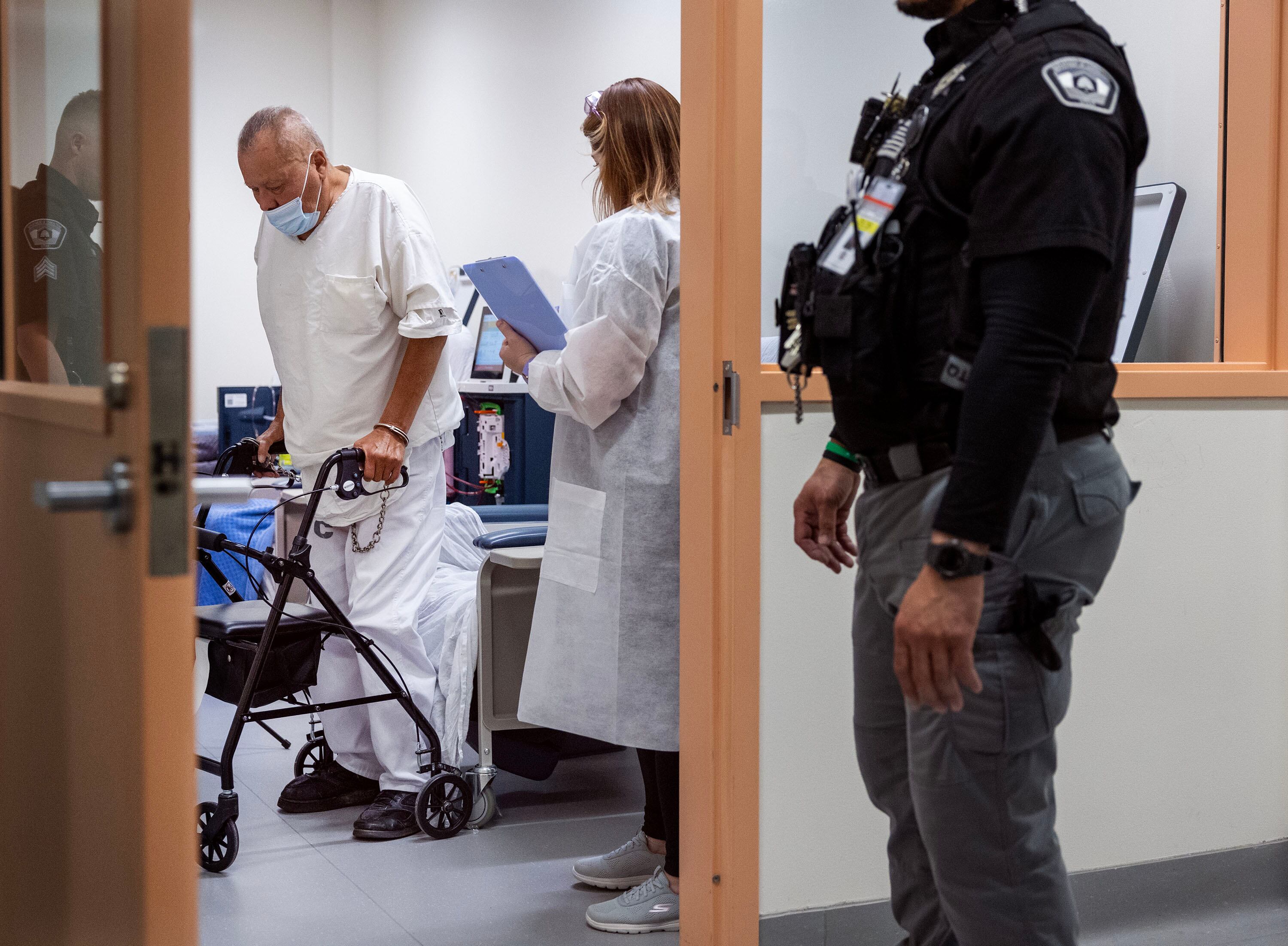 John Oliva stands after a three-hour dialysis treatment at the Utah State Correctional Facility in Salt Lake City on Wednesday. Oliva said the in-house treatment options saved his life.