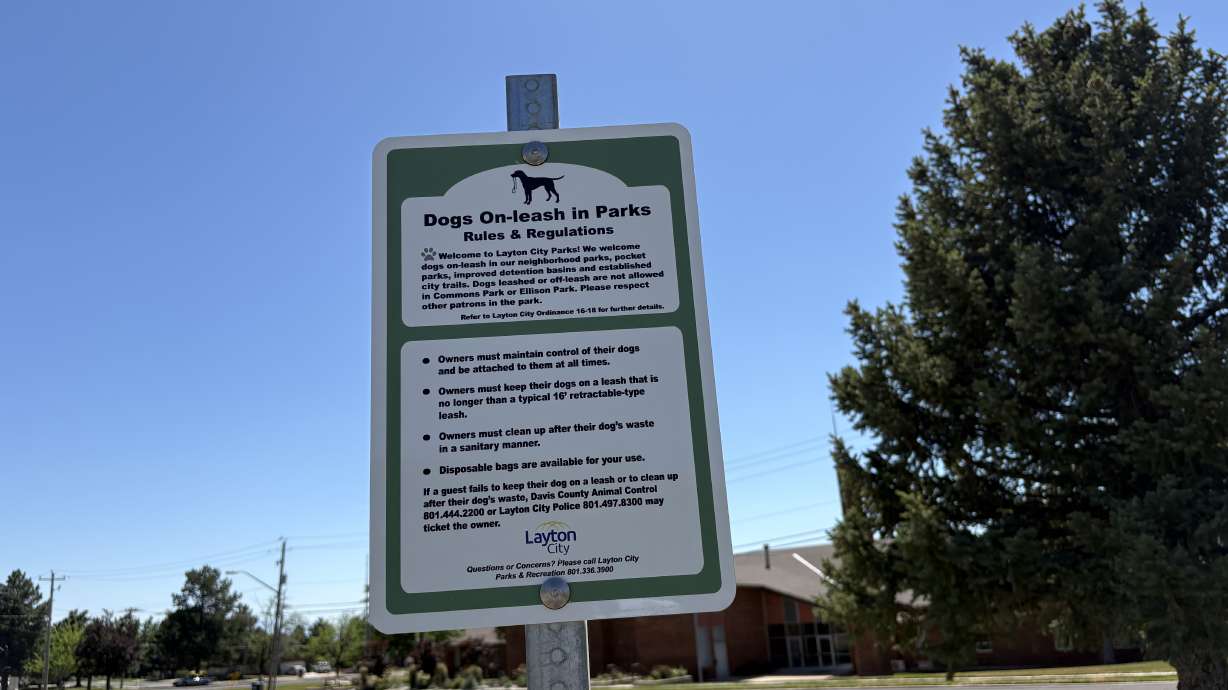 A rules and regulations sign is pictured at Andy Adams Park in Layton on Friday.