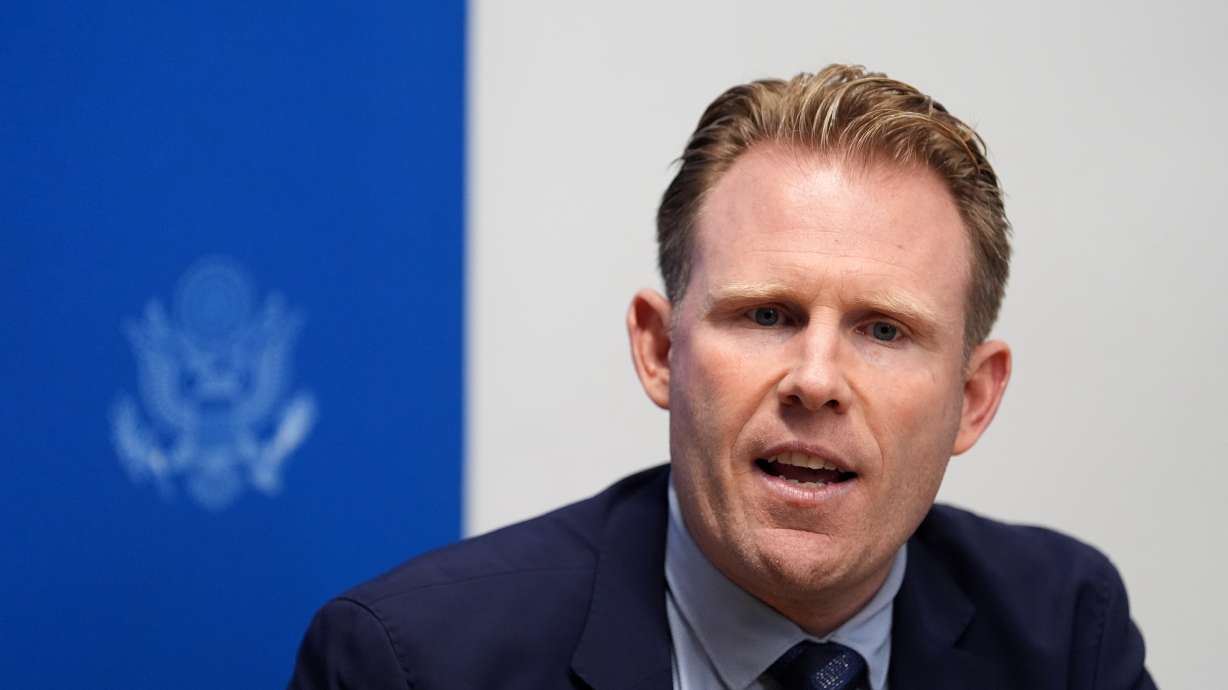 Andrew Giuliani, head of the White House FIFA World Cup task force, speaks at a news briefing about World Cup security, Thursday, June 4, 2026, in Miami.