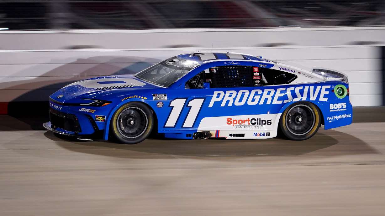 Denny Hamlin speeds around the track during a NASCAR Cup Series auto race, Sunday, May 31, 2026, in Lebanon, Tenn.