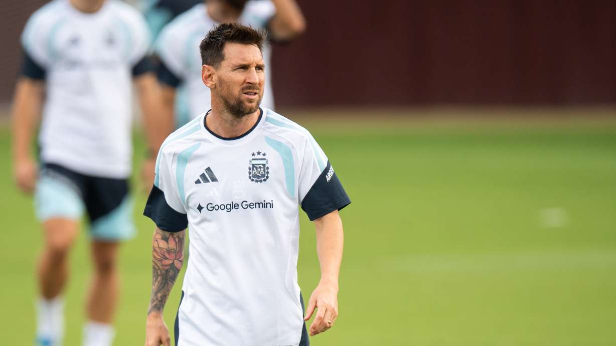 Argentina's Lionel Messi participates in a training session at Texas A&M's Ellis Field ahead of the FIFA World Cup 2026 international friendly between Argentina and Honduras on Friday, June 5, 2026, in College Station, Texas.