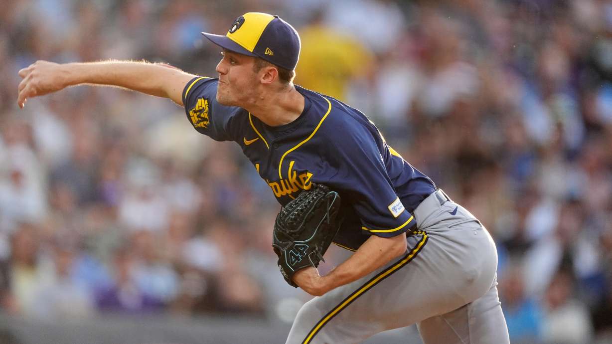 Milwaukee Brewers starting pitcher Jacob Misiorowski works against the Colorado Rockies in the second inning of a baseball game Saturday, June 6, 2026, in Denver.
