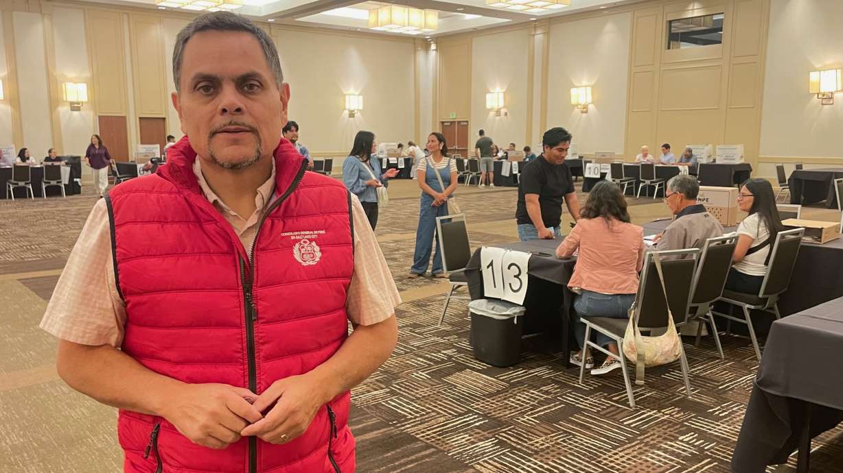 Czibor Chicata-Sutmöller, general consul of the Peruvian Consulate in Salt Lake City. Peruvians in Utah cast ballots at the Hilton Salt Lake City Center in Salt Lake City on Sunday in the nation's presidential vote.