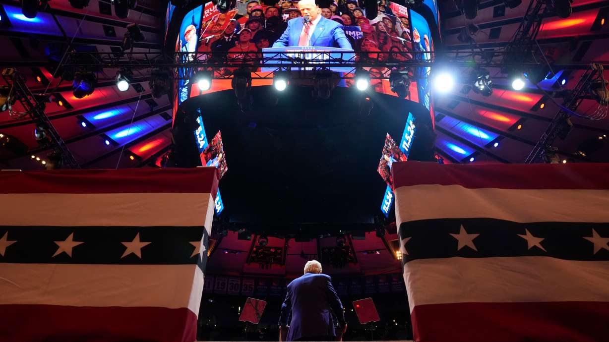 FILE - Republican presidential nominee former President Donald Trump speaks at a campaign rally at Madison Square Garden, Oct. 27, 2024, in New York.
