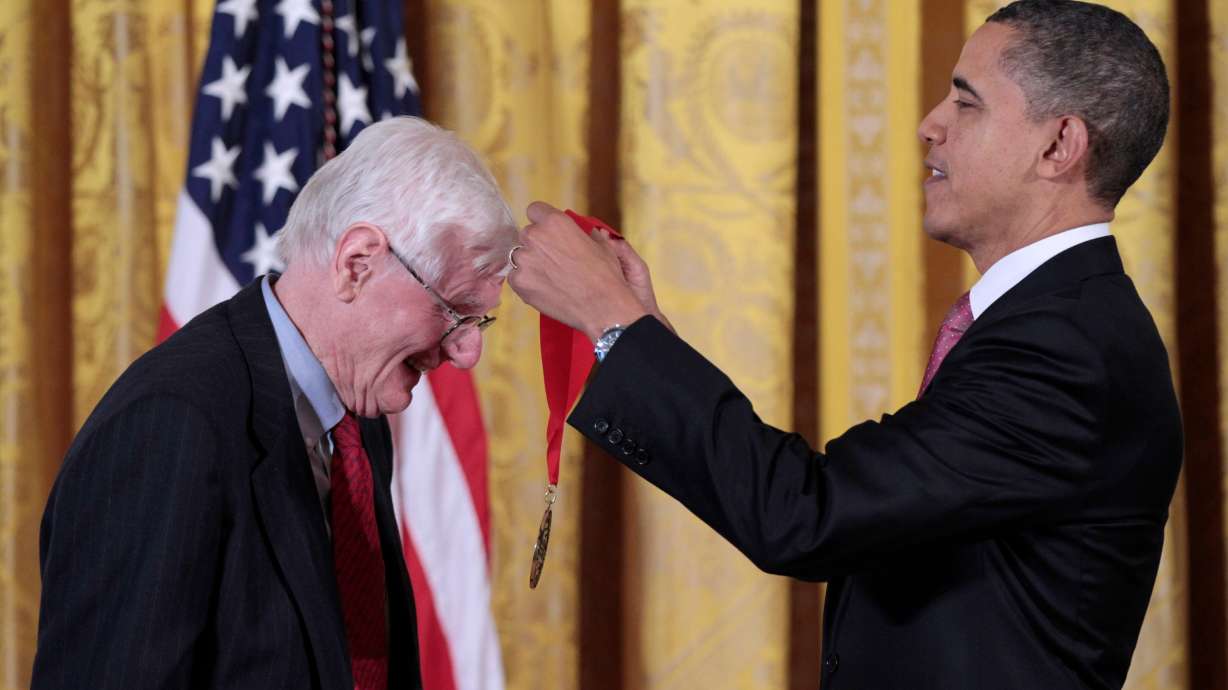 President Barack Obama presents a National Humanities Medal to author, historian and Brown University professor emeritus, Gordon Wood, during a ceremony in the East Room of the White House in Washington on March 2, 2011. Wood died on Sunday at the age of 92.