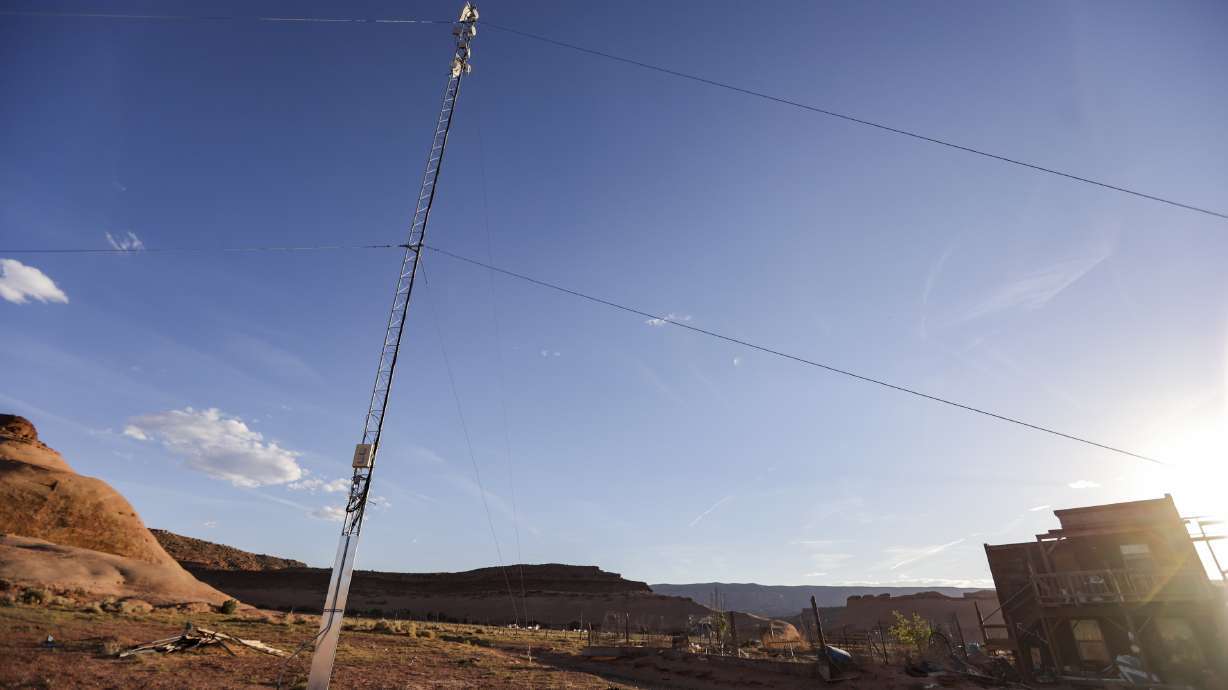 A signal pole built for students to access the internet in Oljato-Monument Valley, San Juan County, on May 26, 2022. Navajo Mountain High School last week celebrated the completed buildout of a 200-mile high-speed, fiber connectivity network.
