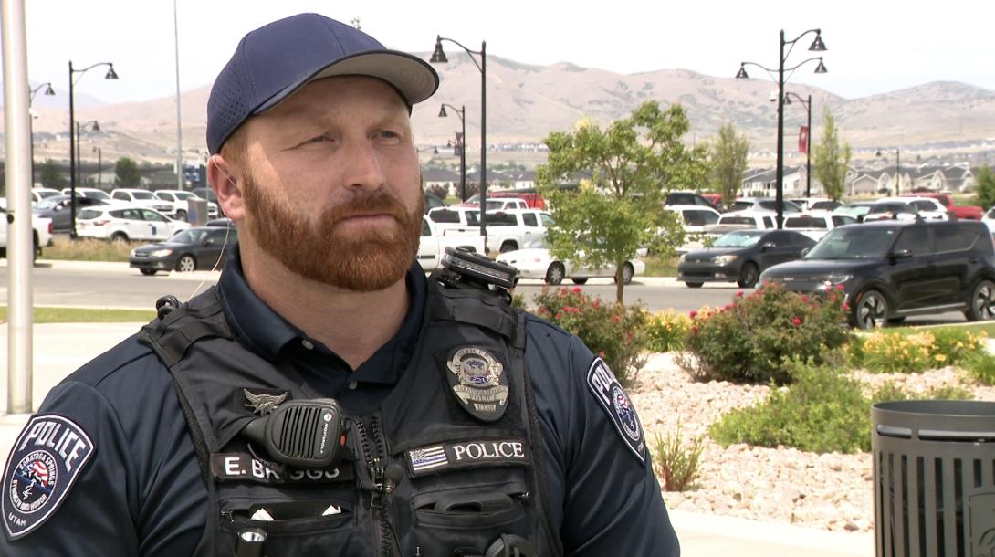 Saratoga Springs police officer Eric Briggs speaks to KSL on Monday.