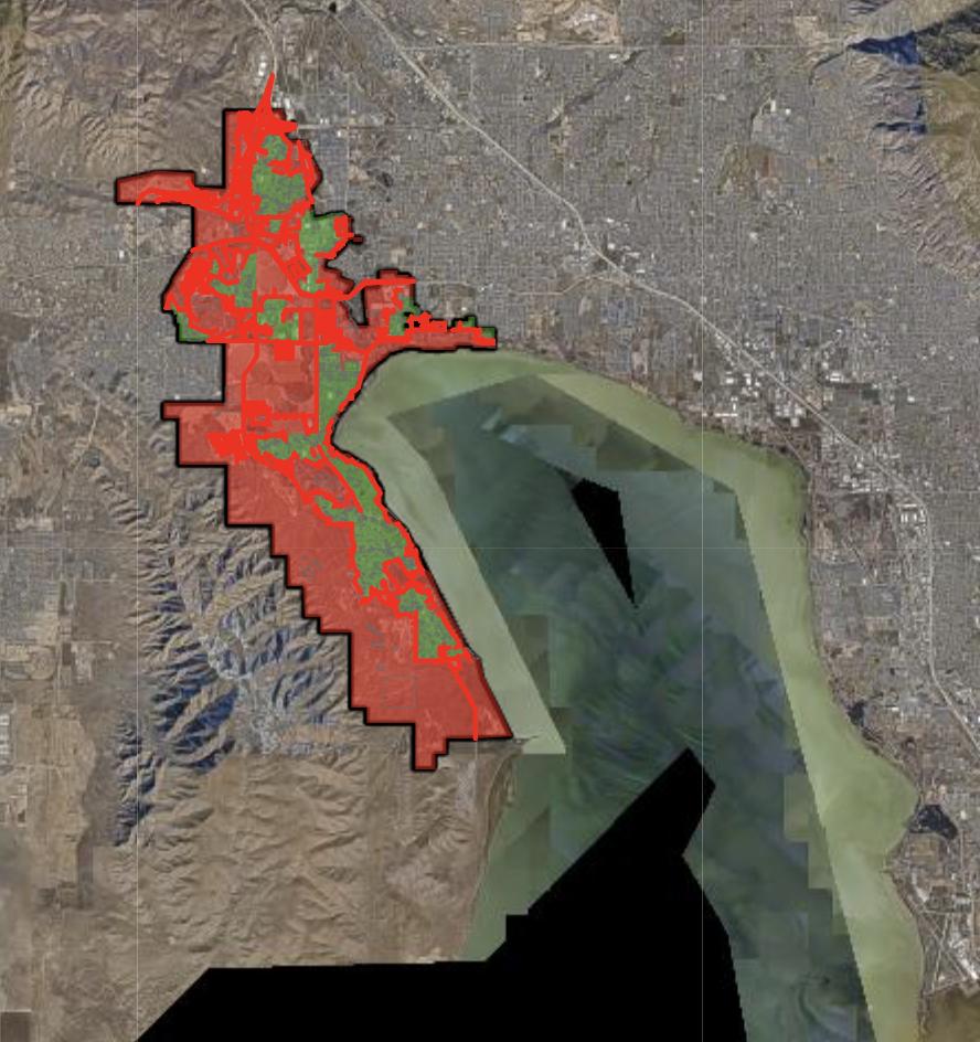 A map areas highlighted in red where fireworks are restricted in Saratoga Springs.