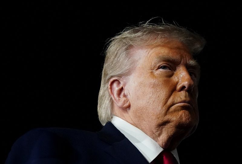 President Donald Trump looks at John F. Kennedy International Airport in New York, Monday.