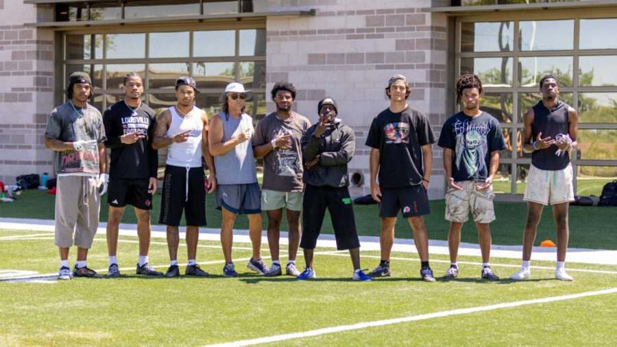 Devon Dampier and his receivers training in Arizona.