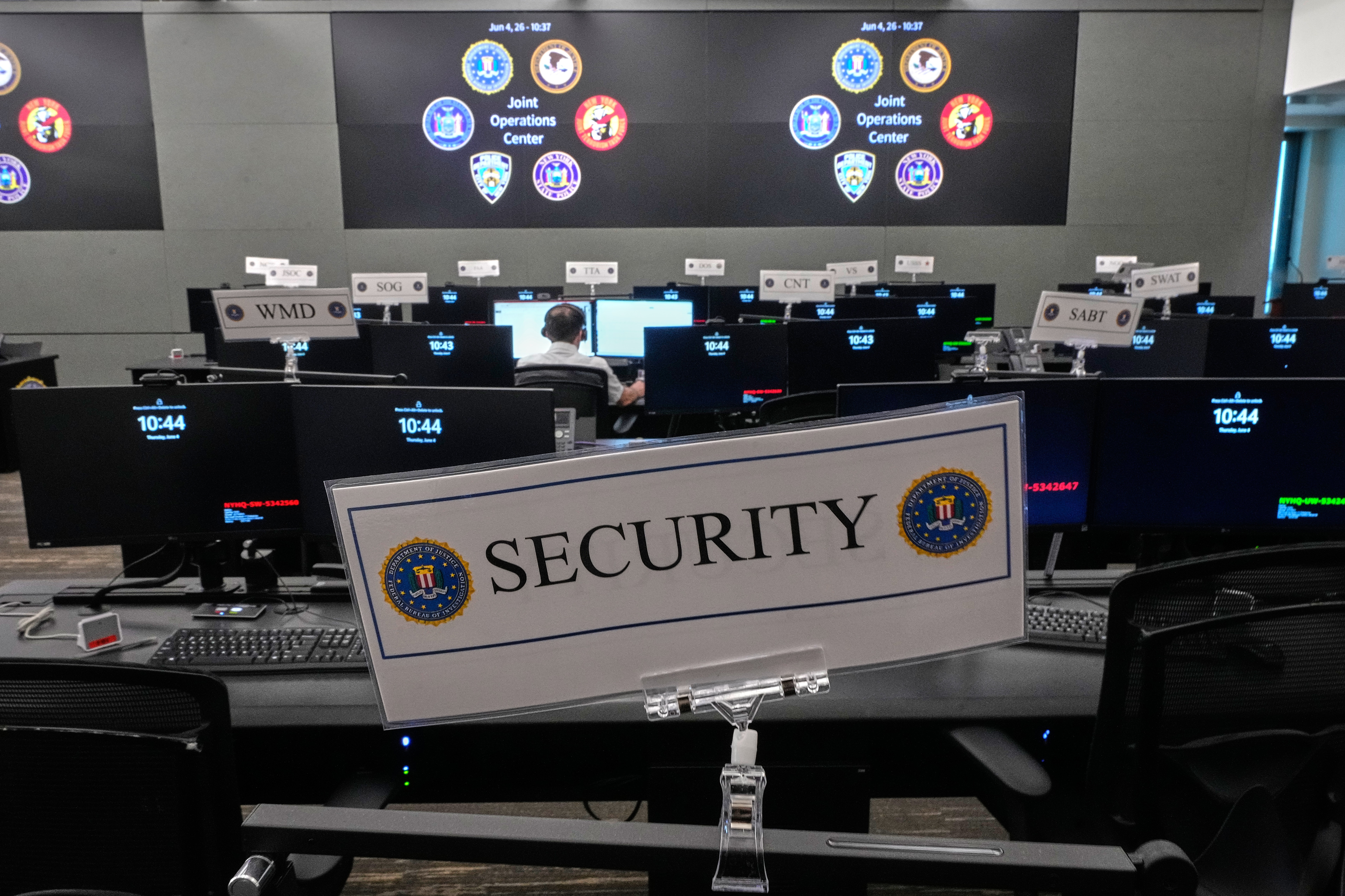 Rows of desks fill the FBI's Joint Operations Center in New York, Thursday, June 4, 2026, ahead of the World Cup soccer tournament.
