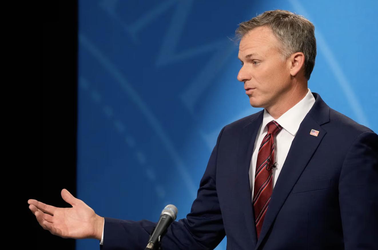 Candidate Blake Moore participates in the 2nd Congressional District GOP primary debate in Salt Lake City on June 1. Moore will host the annual summer meeting for the National Republican Congressional Committee in the Beehive State this weekend.