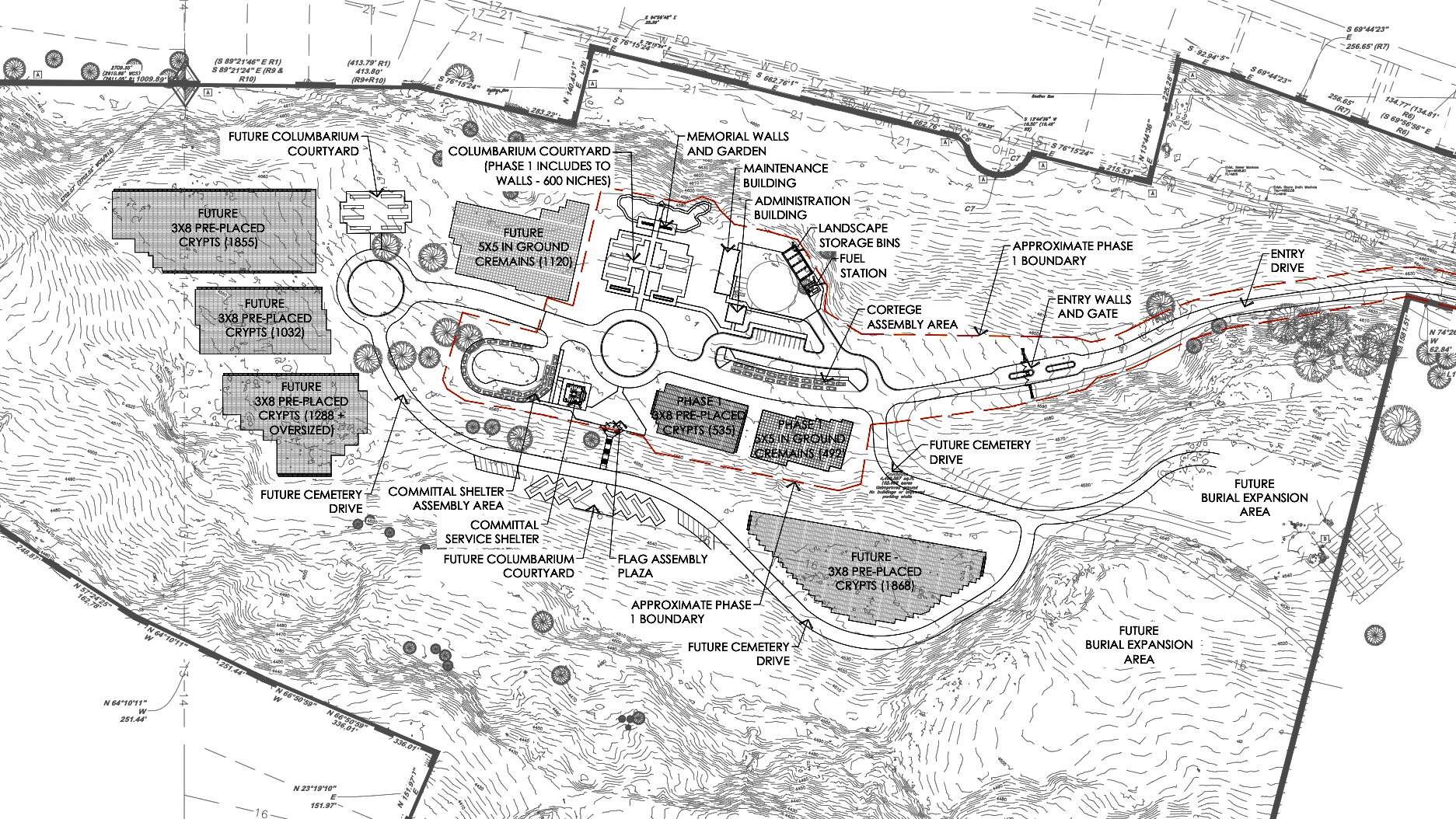 A new state cemetery for military veterans, just the second in Utah, is coming to Washington Terrace, with work to start as soon as 2027. The image shows the preliminary schematic for the cemetery, subject to change, with the first project phase inside the orange lines.