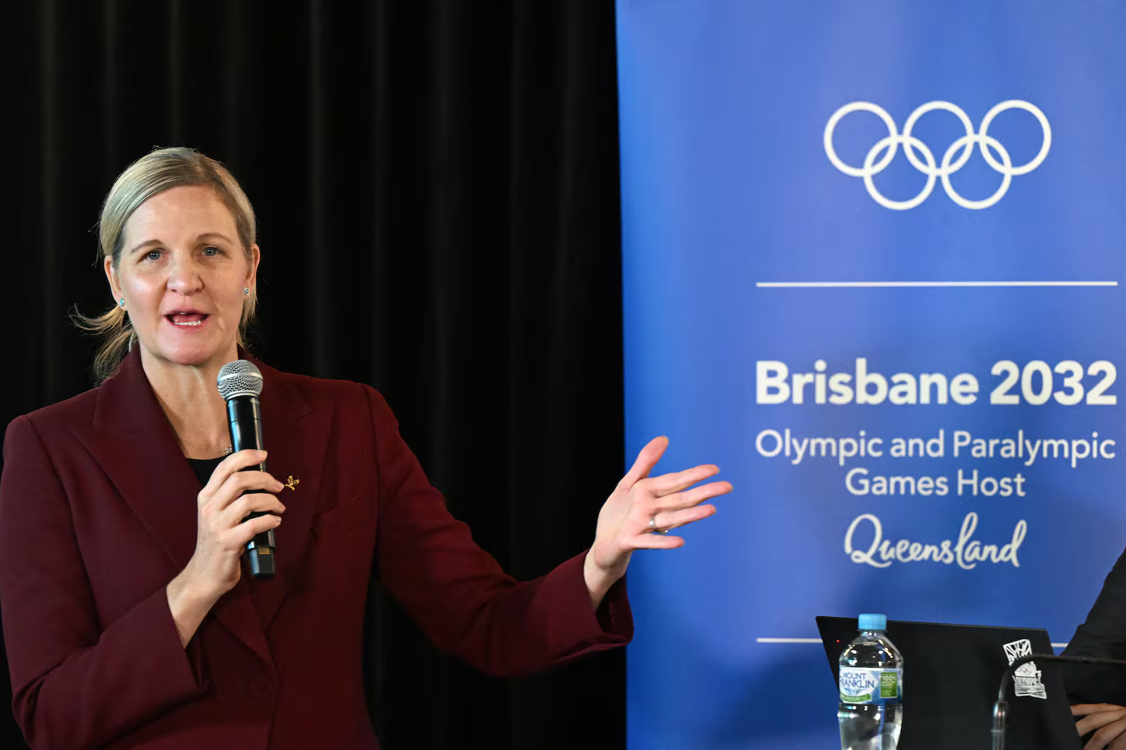 Then-IOC President-elect Kirsty Coventry speaks at a press conference for the Brisbane 2032 Olympic and Paralympic Games in Brisbane, Australia, May 22, 2025. The IOC says not everyone will be happy about Olympic sports program decisions.