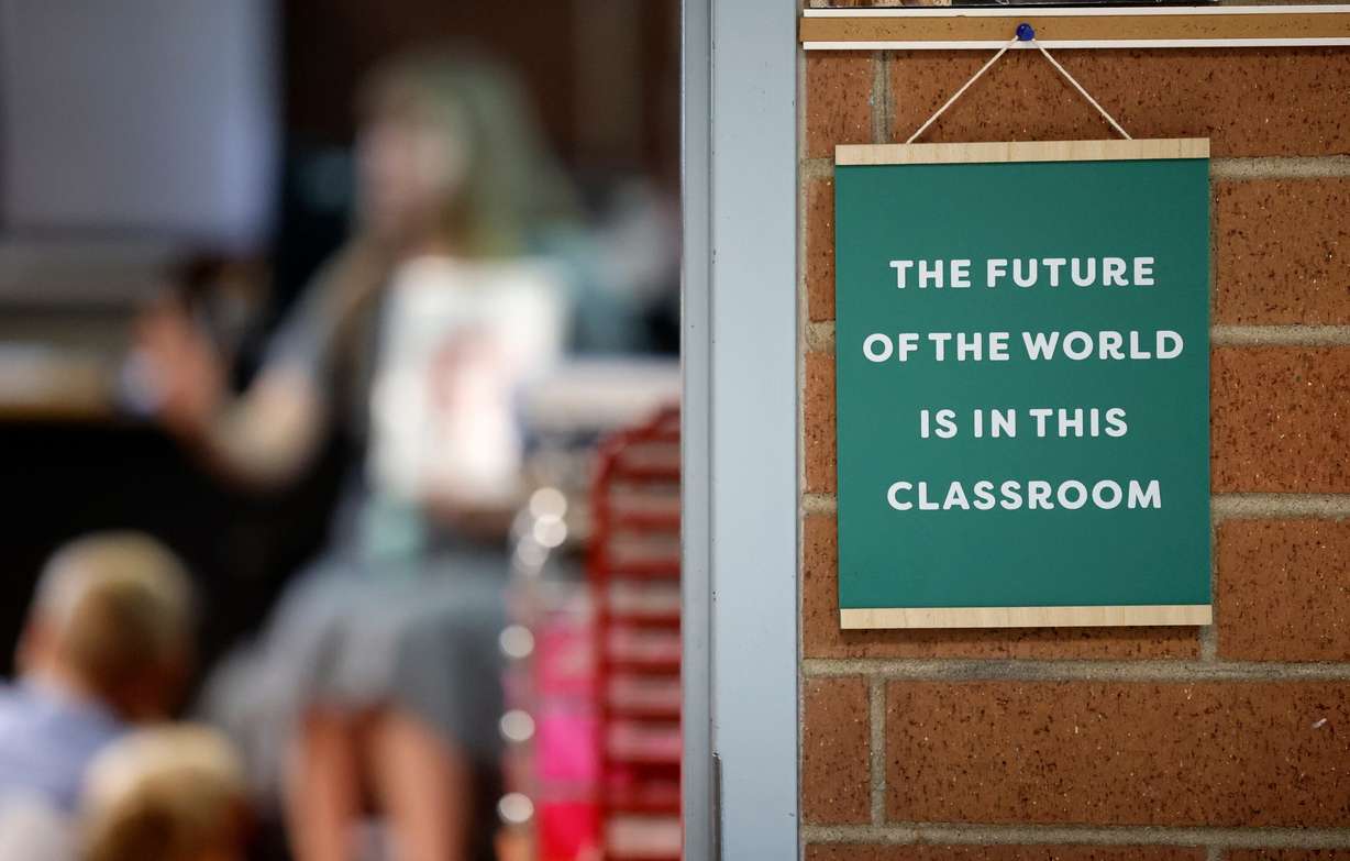 The entrance to a first-grade classroom is pictured at Hawthorne Elementary School in Salt Lake City on Aug. 22, 2023.