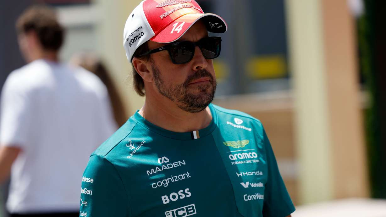 Aston Martin driver Fernando Alonso of Spain, walks at the Barcelona Catalunya racetrack in Montmelo, near Barcelona, Spain, Thursday, June 11, 2026.