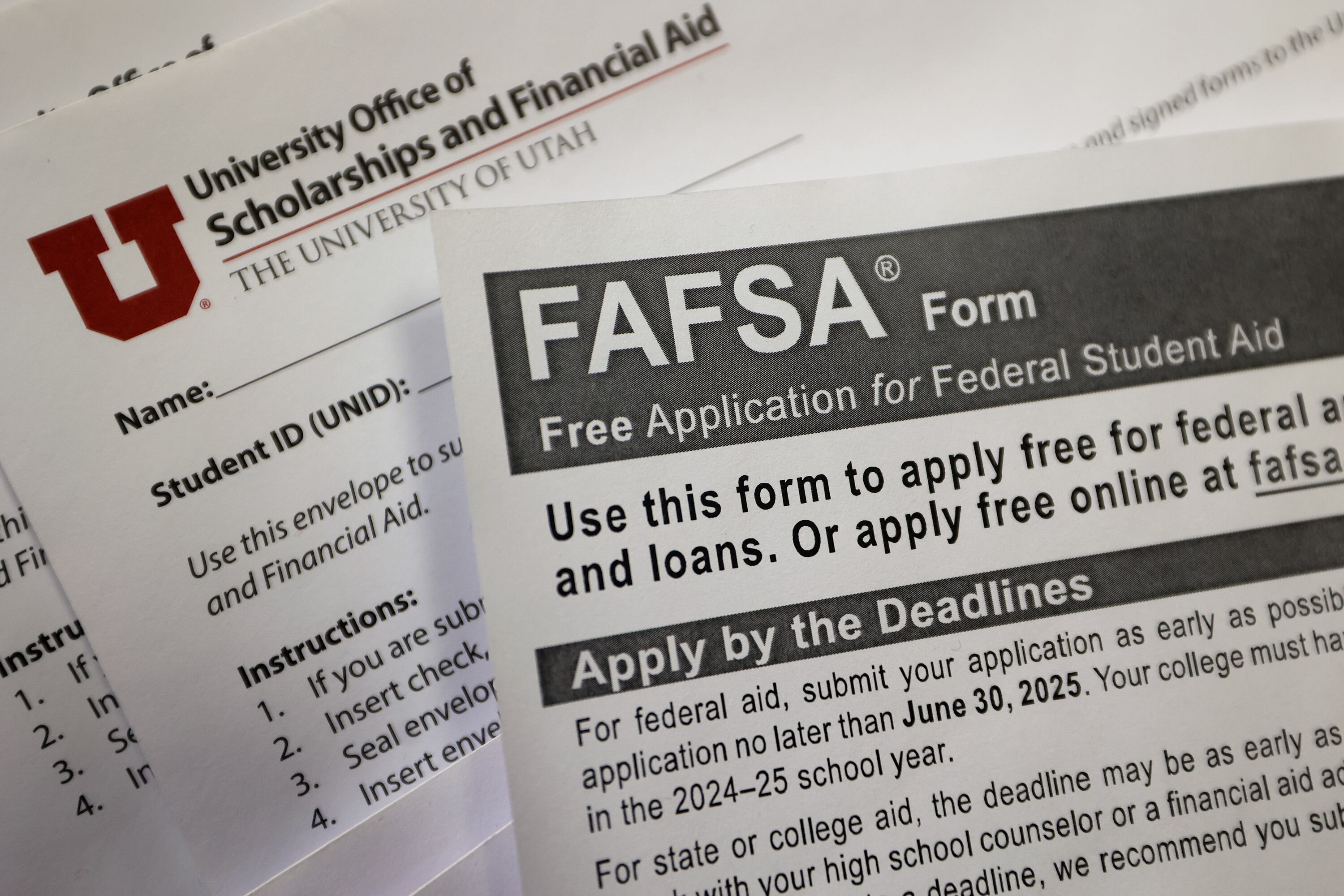 Financial aid applications at the University of Utah in Salt Lake City on March 13, 2024. A bill to crack down on "ghost students" passed the House of Representatives on Thursday.