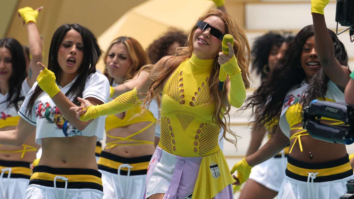 Shakira performs during the opening ceremony before the World Cup Group A soccer match between Mexico and South Africa in Mexico City, Thursday, June 11, 2026.