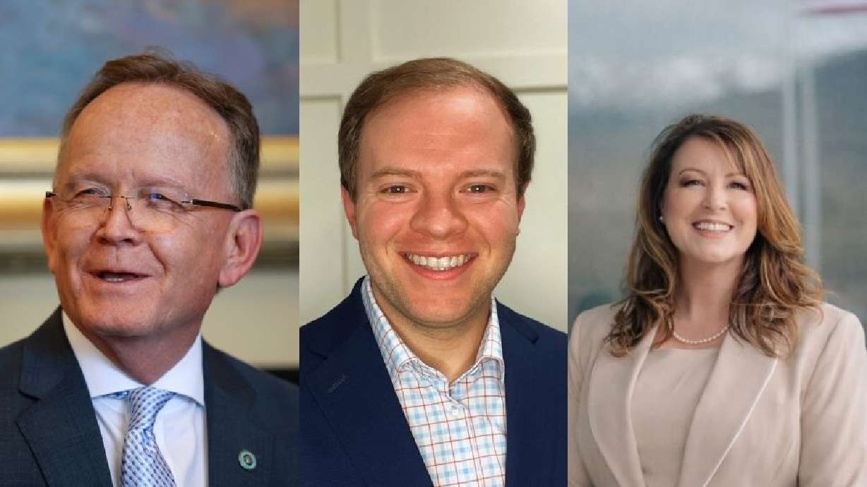 Senate President Stuart Adams, left, Braden Hess, center, and Stephanie Hollist, right, are pictured. Hess and Hollist are challenging Adams in the Republican primary for Utah's 7th Senate District.