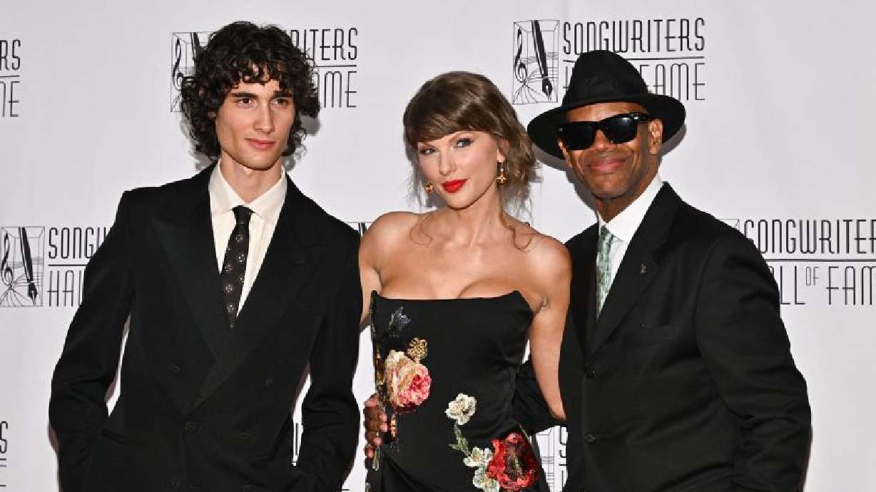 Sombr, from left, Taylor Swift, and Jimmy Jam attend the 55th annual Songwriters Hall of Fame Induction and Awards Gala at the Marriott Marquis Hotel on Thursday, June 11, 2026, in New York.
