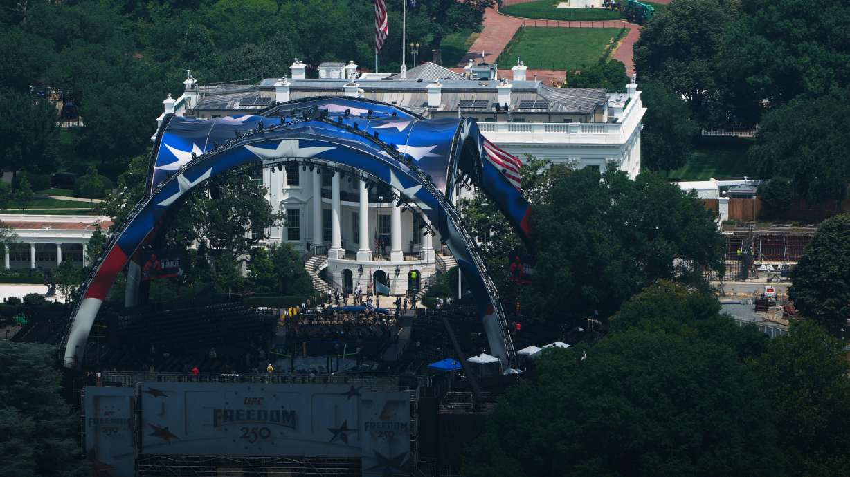 The arena for the UFC Freedom 250 fights is pictured on the South Lawn of the White House in Washington, Thursday, June 11, 2026.