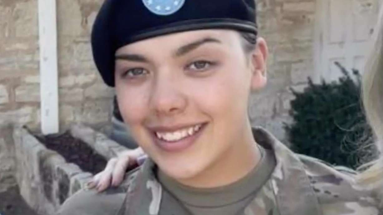 Saria Barney Hildabrand is pictured in her uniform. The body of the Utah native was found shortly after her new husband reported her missing. Her husband, Zarrius Hildabrand, is accused of killing her and his trial began this week in Alaska.
