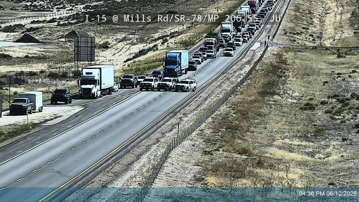 Traffic is backed up on I-15 near Levan after a fatal crash on Friday.