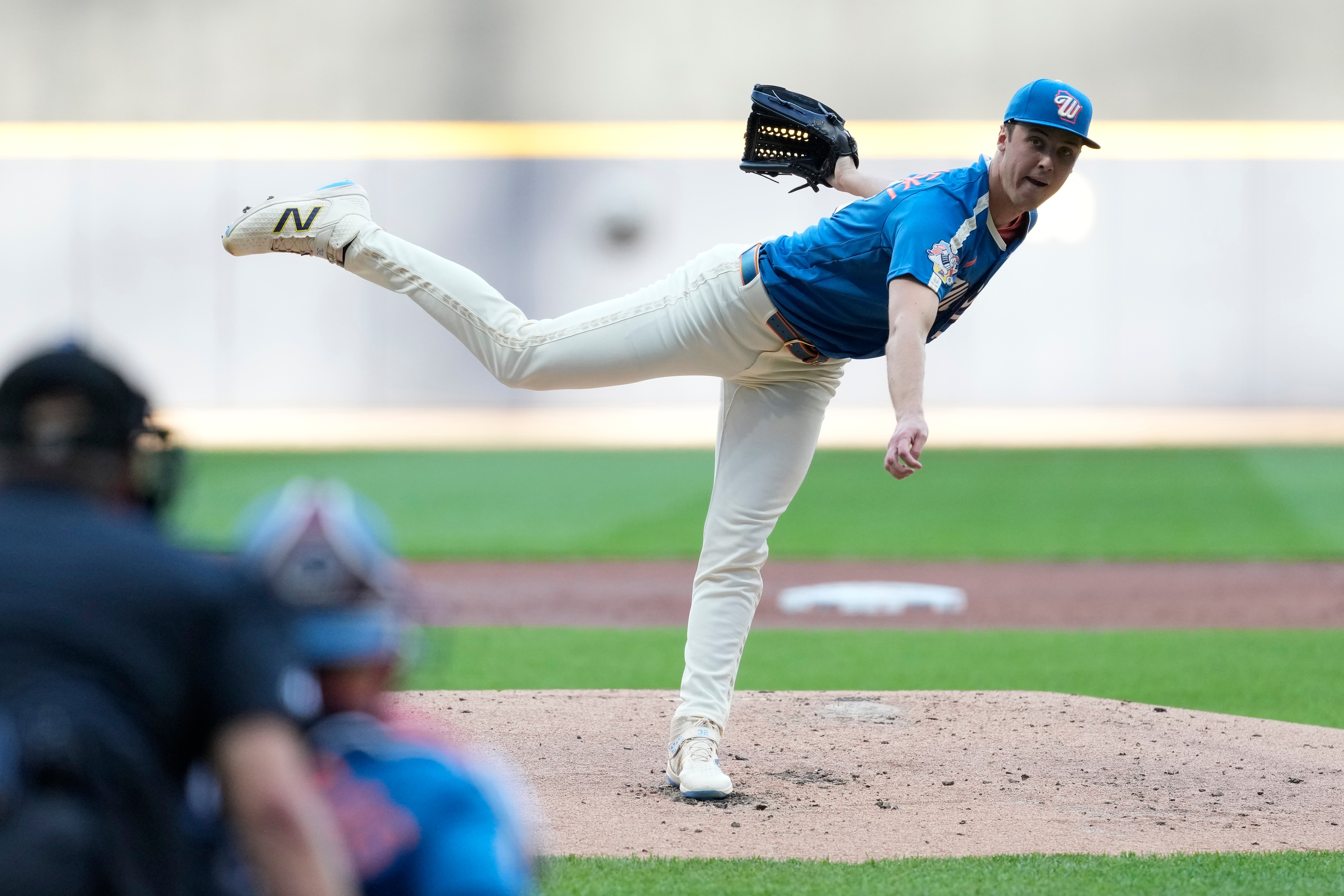 Milwaukee Brewers' Jacob Misiorowski pitches during the second inning of a baseball game against the Philadelphia Phillies, Friday, June 12, 2026, in Milwaukee.