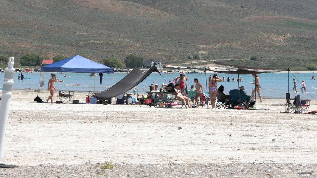 North Beach at Bear Lake in Saint Charles, Idaho, on June 12. Helicopters will apply herbicide and seed areas near the lake later this month.
