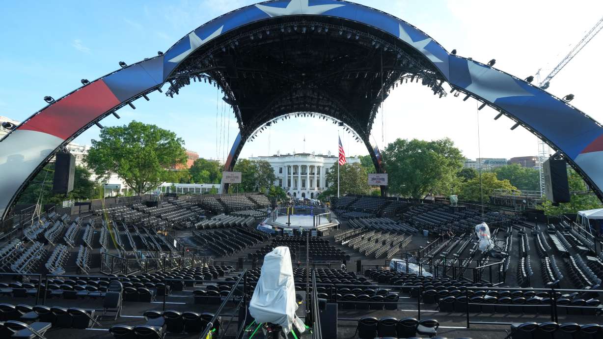 The arena for the UFC Freedom 250 fights on the South Lawn of the White House is photographed Thursday, in Washington.