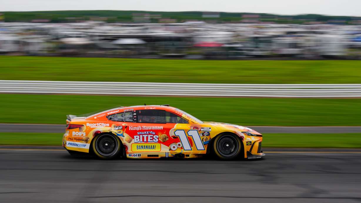 Denny Hamlin drives during a NASCAR Cup Series auto race at Pocono Raceway, Sunday, June 14, 2026, in Long Pond, Pa.
