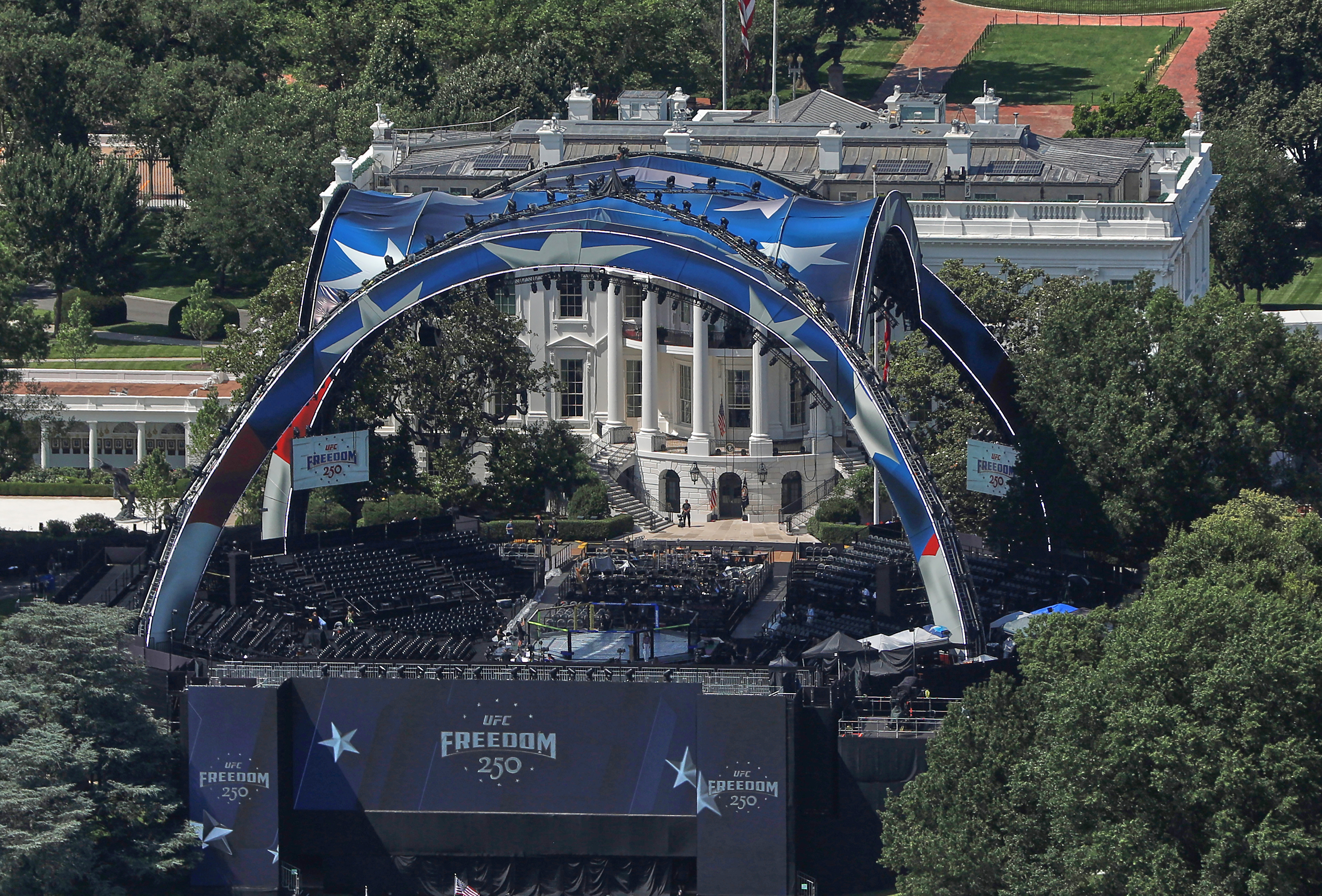 The arena for the UFC Freedom 250 fights is pictured on the South Lawn of the White House, in Washington, Saturday, June 13, 2026.