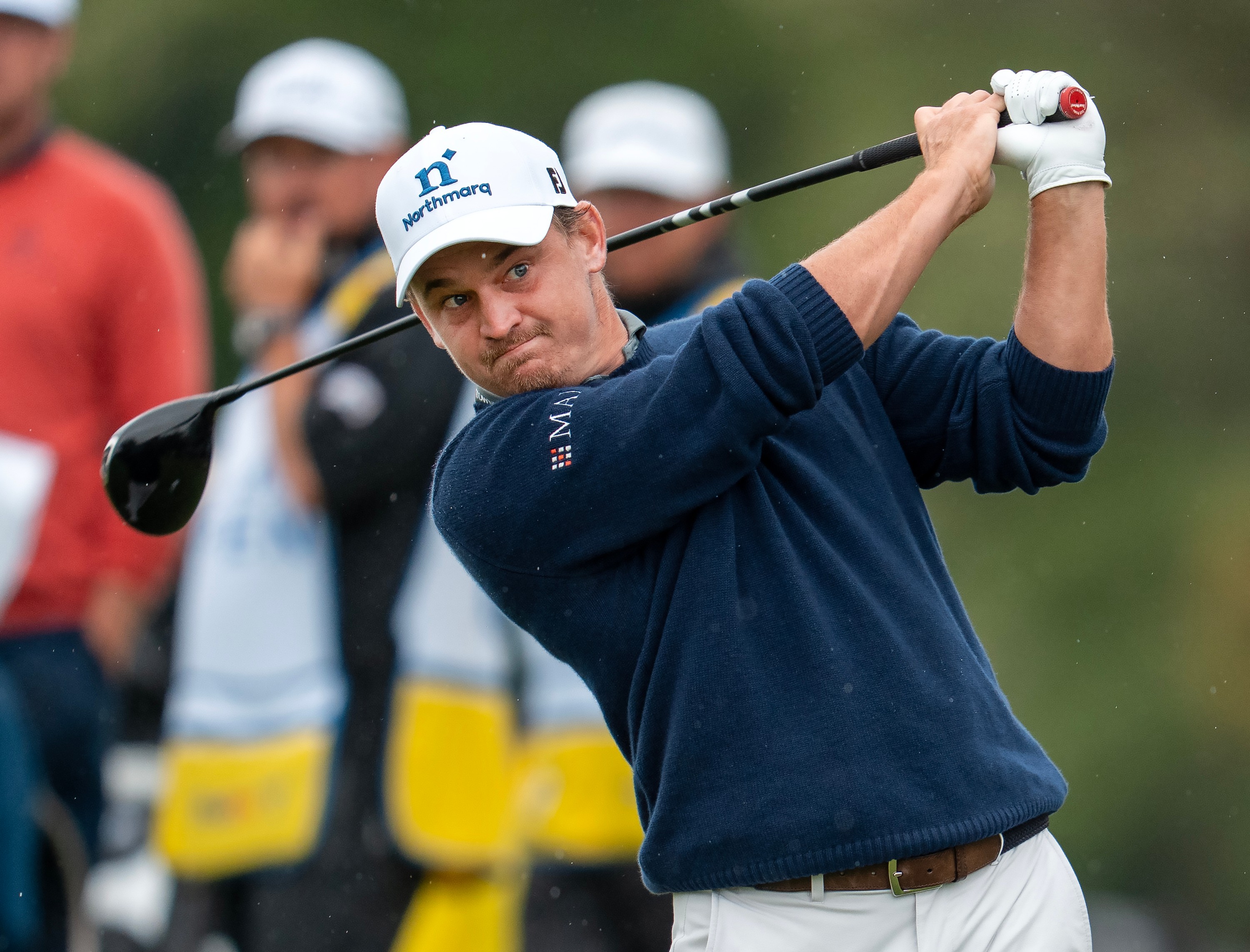 Bud Cauley, of the UnitedStates, watches his tee shot on the second hole during the final round of the Canadian Open golf tournament in Caledon, Ontario, Sunday, June 14, 2026.