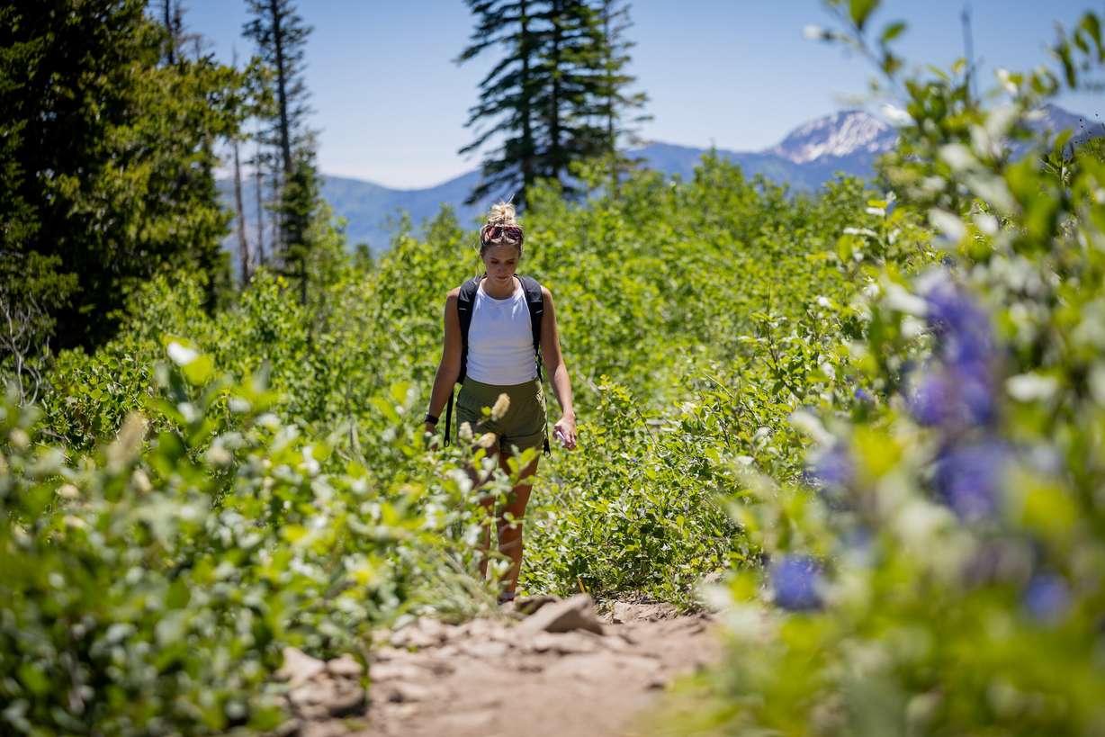 Faith Worthy, from Holladay, hikes to Primrose Overlook in the Mount Timpanogos Wilderness in Provo on June 12. Primrose Overlook is one of the hikes on the 2026 Timpanogos Hiking Challenge.