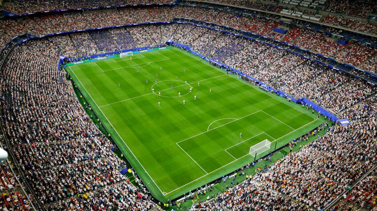 The pitch is seen in this general view during the World Cup Group E soccer match between Germany and Curacao in Houston, Sunday, June 14, 2026.