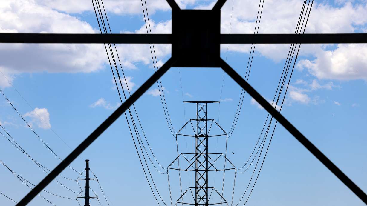 High-tension power lines run along Mountain View Corridor on May 24, 2022. The Utah Governor's Office of Economic Development last week approved a post-performance tax credit for Texas-based Lunar Resources.