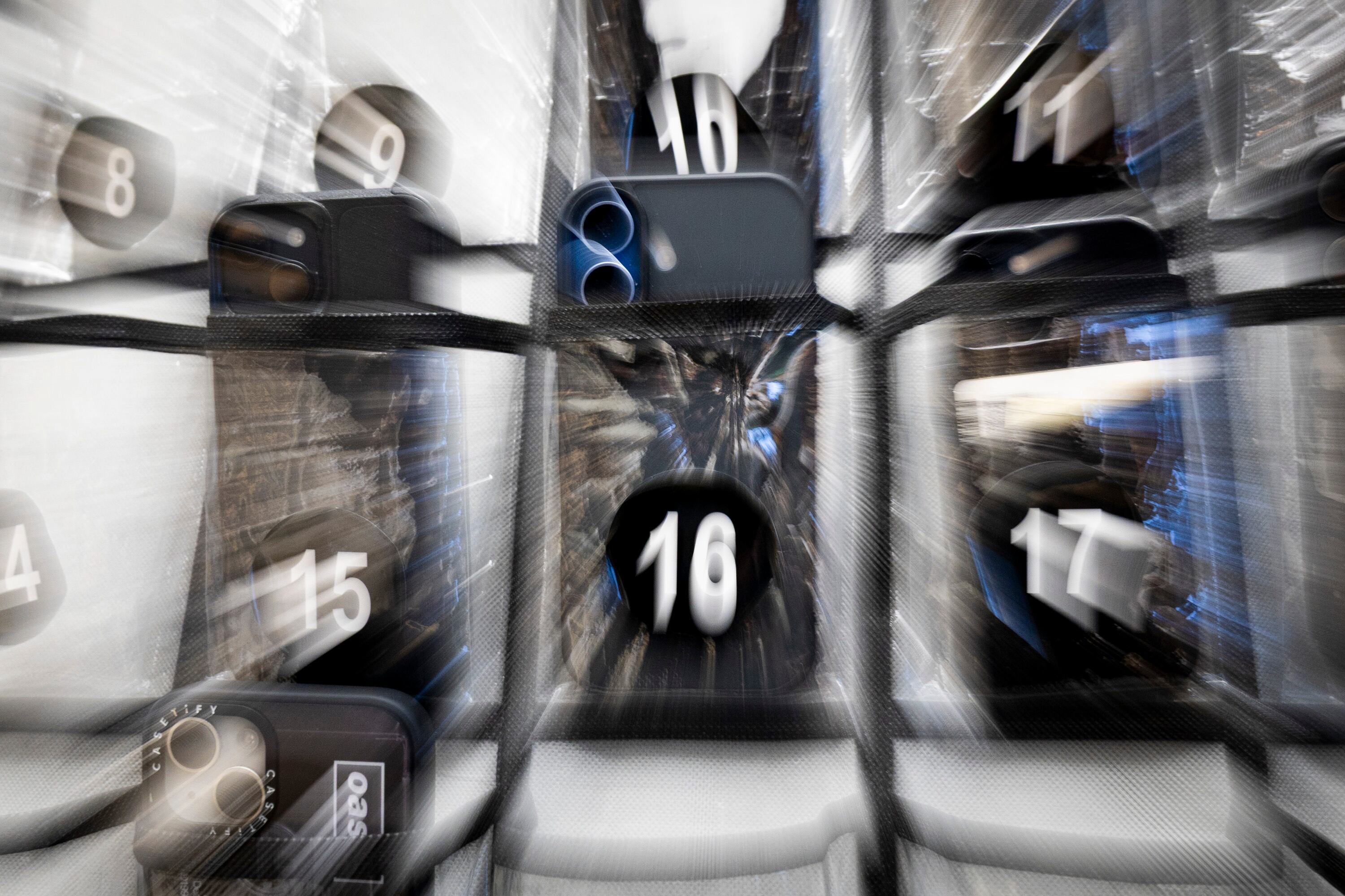 Students’ cellphones are stored during a class at Olympus High School in Holladay on Jan. 8.