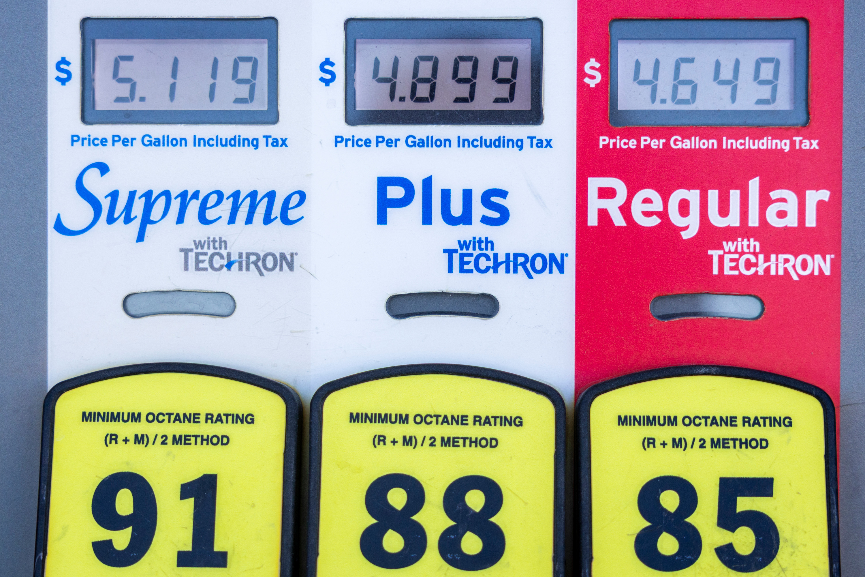 Prices are displayed on a gas pump at the Foothills Chevron in Salt Lake City on Monday. Experts warn a steep drop in gas prices will take time, despite the U.S. and Iran signing a deal to end the war in the Middle East.