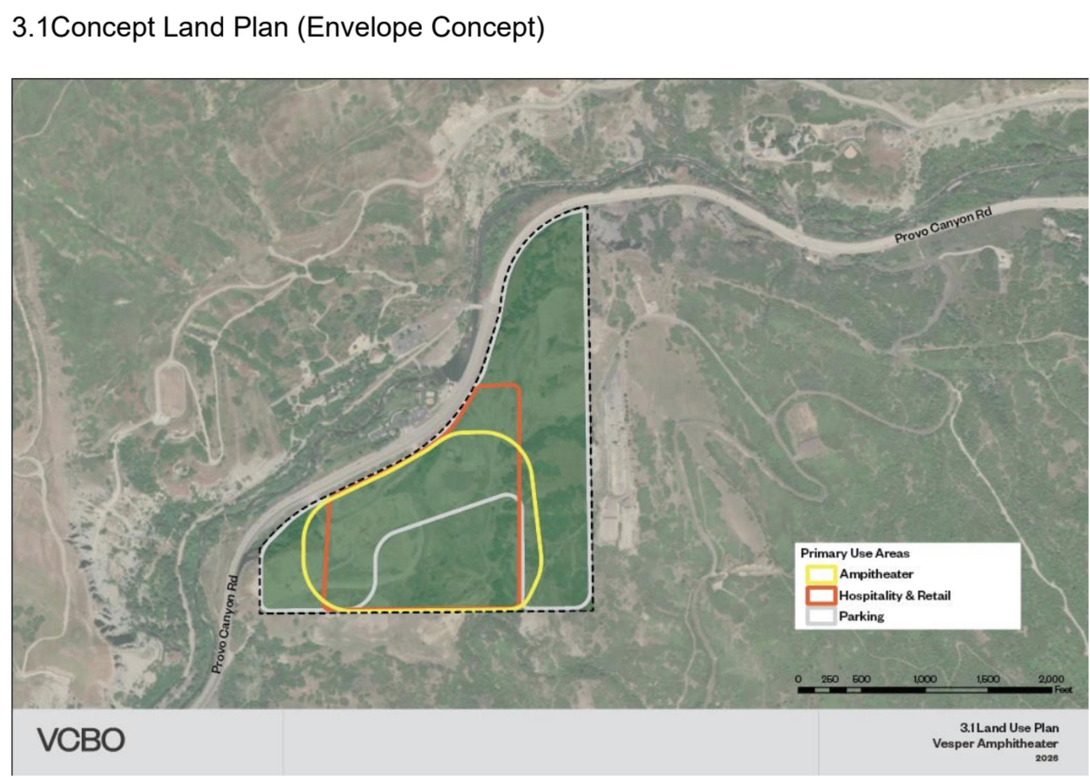A map of the proposed "envelopes" of development for the Vesper Amphitheater project in Provo Canyon.