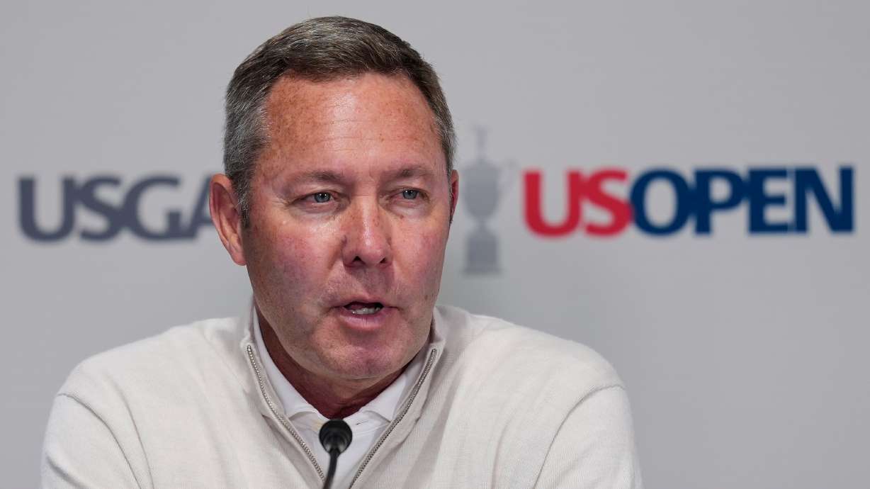 United States Golf Association CEO Mike Whan speaks during a news conference during the U.S. Open golf tournament at Shinnecock Hills Golf Club in Southampton, N.Y., Wednesday, June 17, 2026.