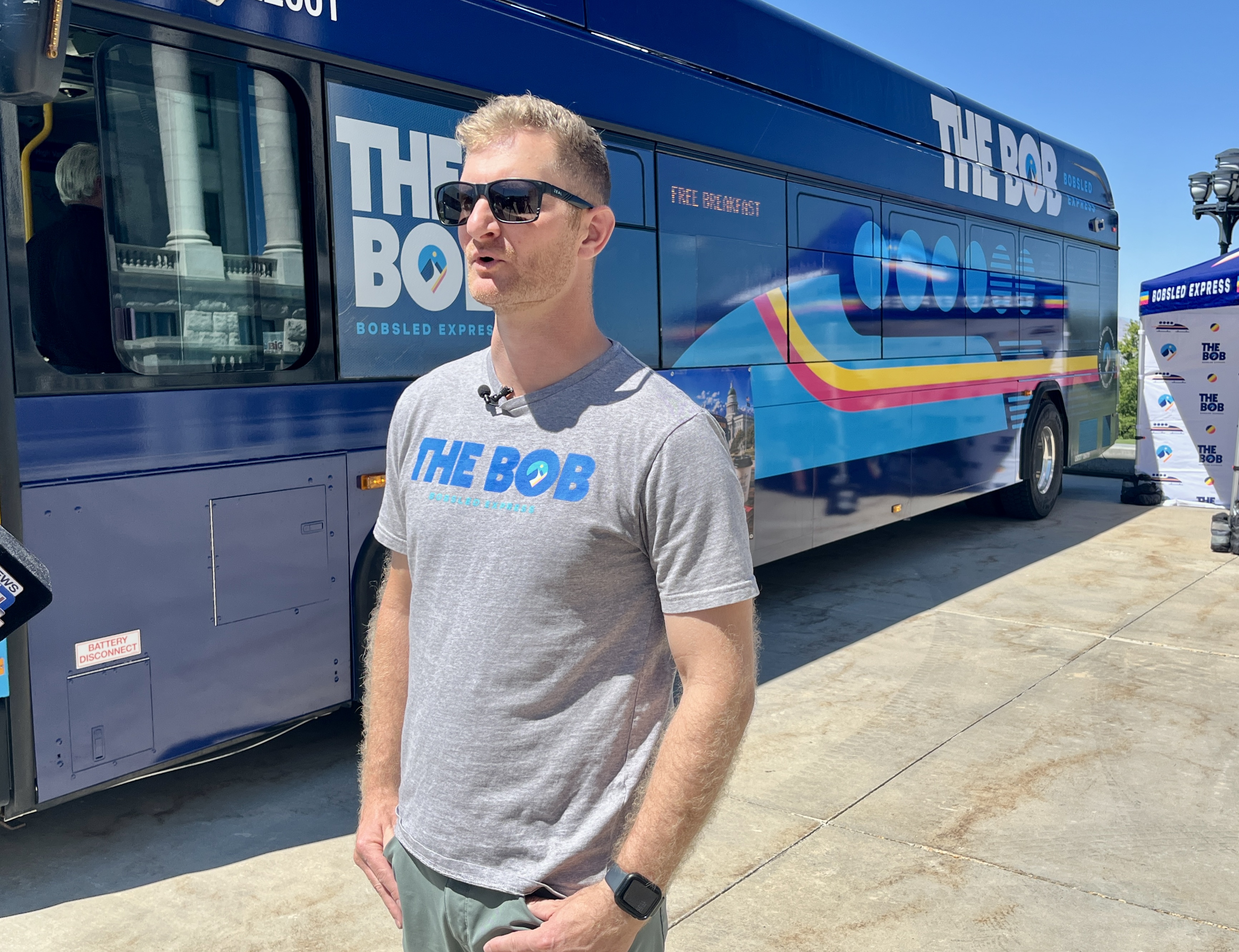 Gabriel Shields, chief development officer for High Valley Transit, speaks to media during "Transit Day" at the Utah Capitol in Salt Lake City on Wednesday.
