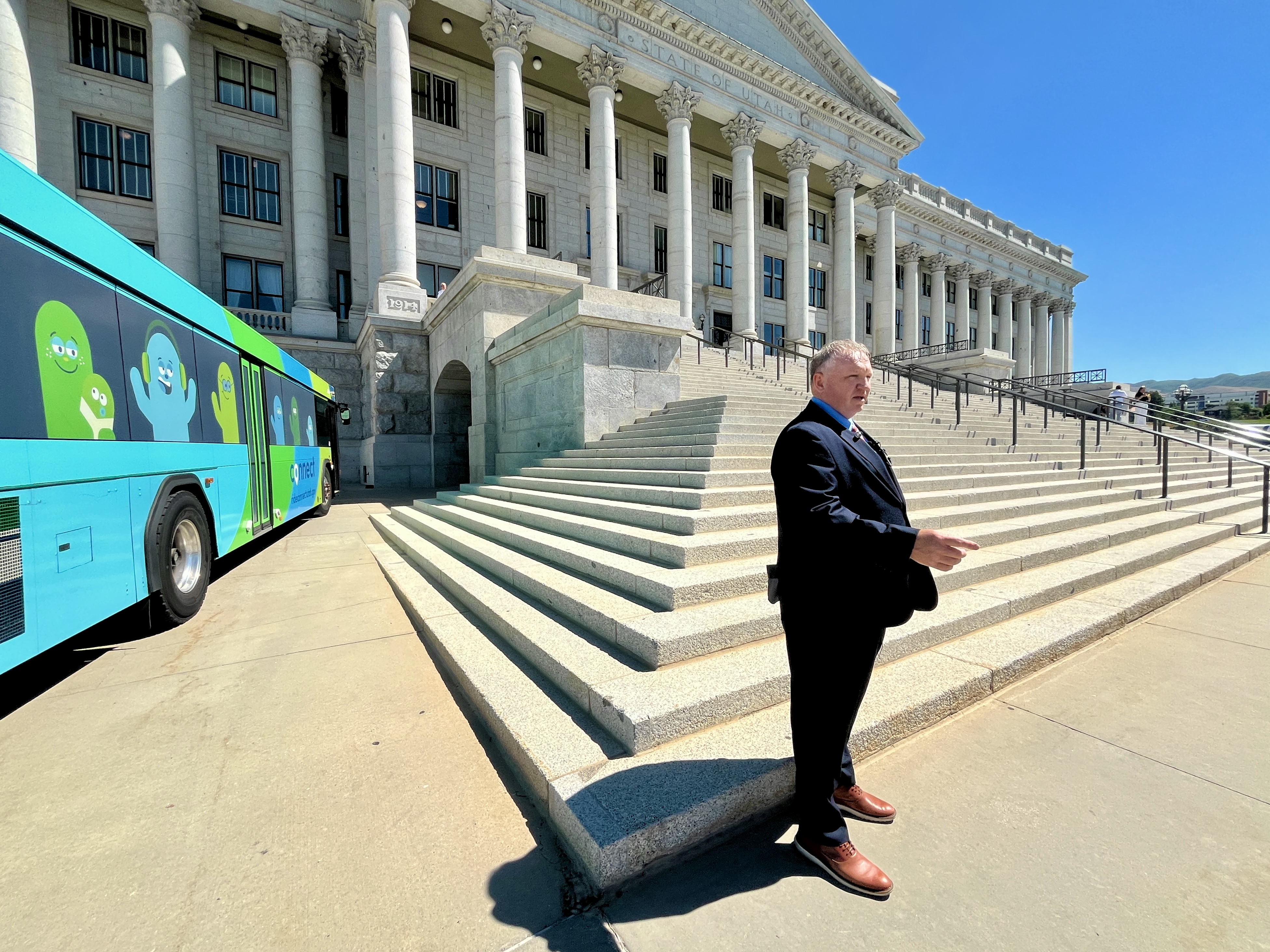 Todd Beutler, CEO of Cache Valley Transit District, or Connect, speaks to media during "Transit Day" at the Utah Capitol in Salt Lake City on Wednesday.