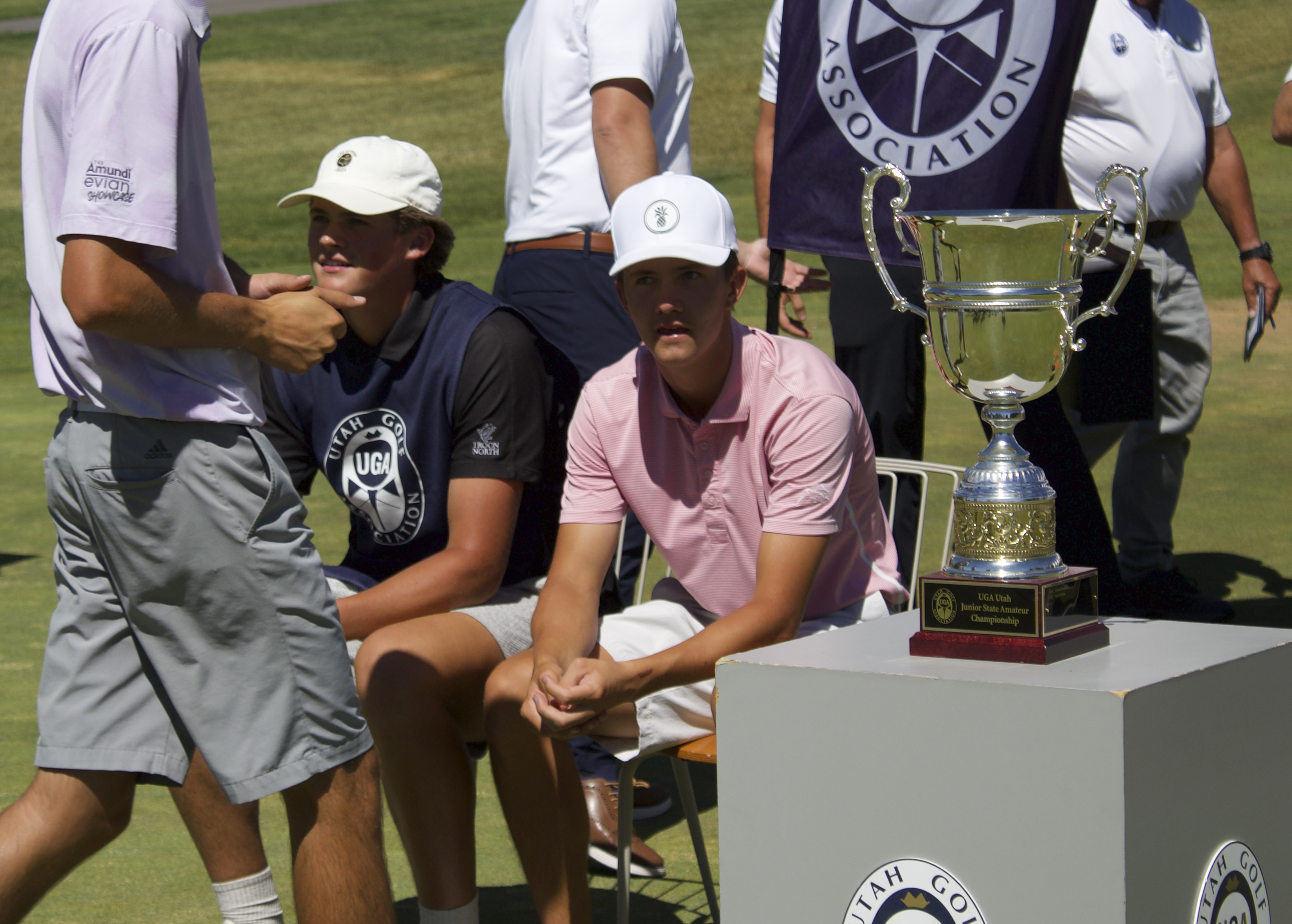 Utah signee Will Pedersen with his caddie during the championship match of the 3rd annual UGA Utah Junior State Amateur, Wednesday, June 17, 2026 at Bonneville Golf Club in Salt Lake City.
