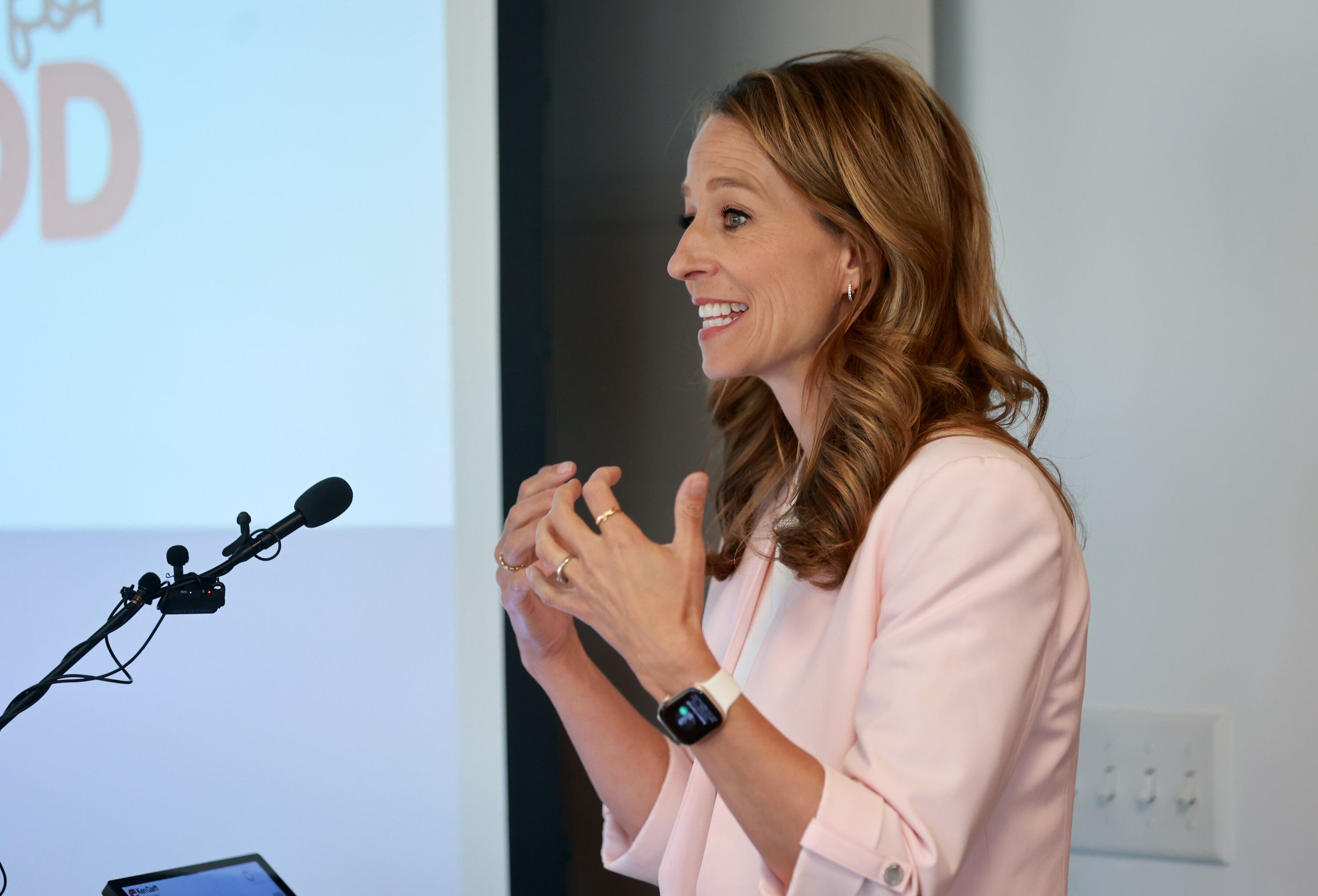 First lady Abby Cox speaks during a luncheon about literacy and adolescent reading intervention at the Ken Garff Corporate Office in Salt Lake City on Wednesday. Cox's message was a mix of optimism and reality.