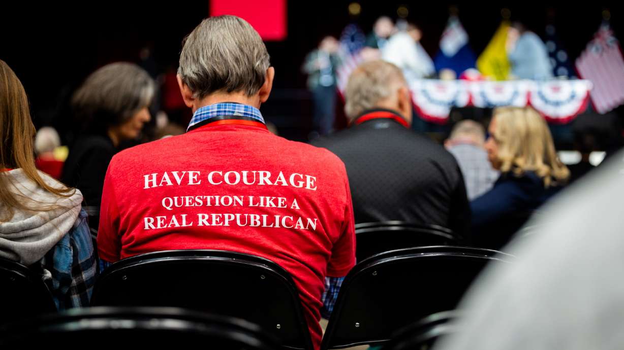 A man at the Utah Republican Party State Nominating Convention at the UCCU Center in Orem on April 25. Republicans could be deciding factors in the Democratic primary in the 1st Congressional District.