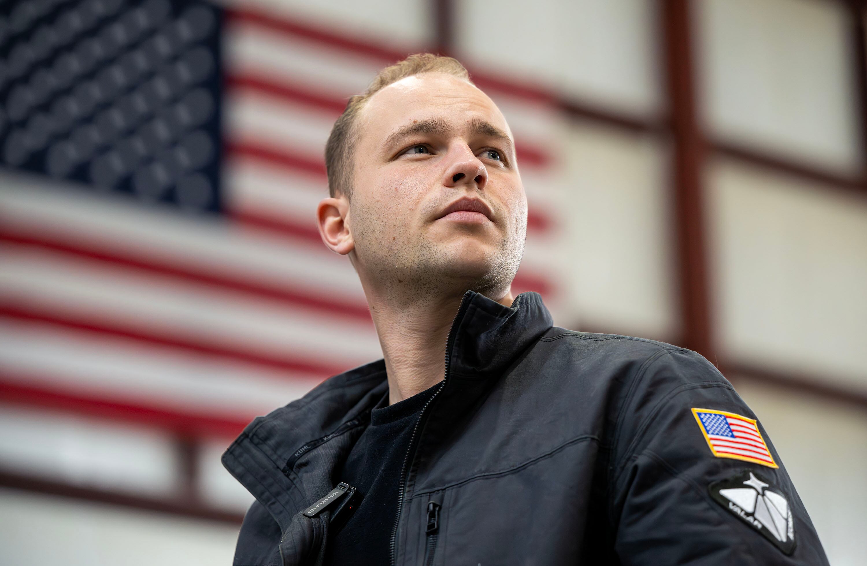 Isaiah Taylor, the founder and CEO of Valar Atomics, an El Segundo-based startup developing passively safe, small modular reactors for industrial-scale clean energy, looks over his shoulder before giving an interview in Orangeville on March 10.