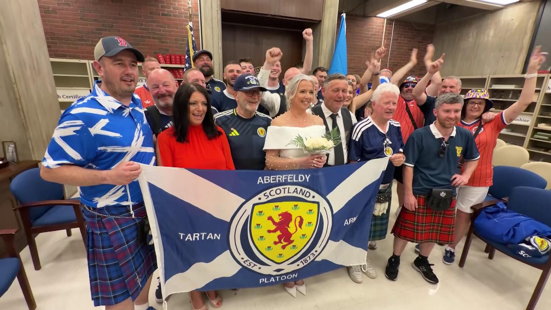 Alexander and Louise decided to get married in honor of Scotland making its first World Cup appearance in nearly three decades. The ceremony was capped off with a stirring rendition of "No Scotland, No Party."